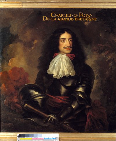 チャールズ2世（1630-1685）イングランド王の肖像 17世紀フランス派の絵画。寸法1,11 x 1,25 m 作： French School