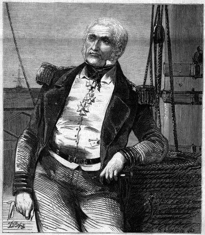 スコットランドの提督・政治家、チャールズ・ネイピア（1786-1860）の肖像。1860年11月17日付「Le Monde Illustré」188号に掲載されたエングレーヴィング。 作： French School