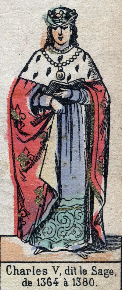 シャルル賢者として知られるフランスのシャルル5世（1338年～1380年）（カペティ家の王朝）の肖像。19世紀後半のイラスト。 作： French School