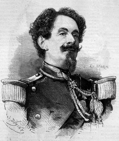 グアドループ総督、シャルル・ヴィクトール・フレボー（フレボー将軍）（1813-1888）の肖像。1860年2月11日付「Le Monde Illustré」148号に掲載されたエングレーヴィング。 作： French School