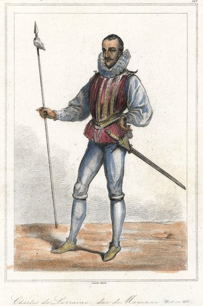 フランスの王子、マイエンヌ公シャルル・ド・ロレーヌ（1554-1611）の肖像。ギーズ公アンリの後、同盟の首領となる（1589年）。 作： French School