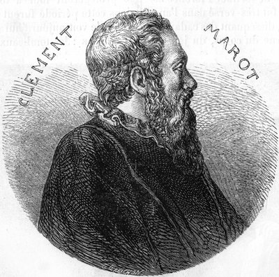 詩人Clement des Marets dit Marot (1496-1544)の肖像。1885年頃の「Histoire Populaire de la France」に掲載されています。エングレービングです。 作： French School