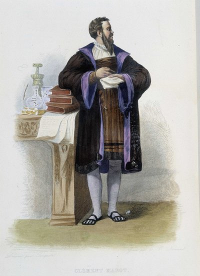 フランスの詩人Clement des Marets dit Marot (1496-1544)の肖像 - "Le Plutarque francais", Ed. Mennechetによる。 作： French School