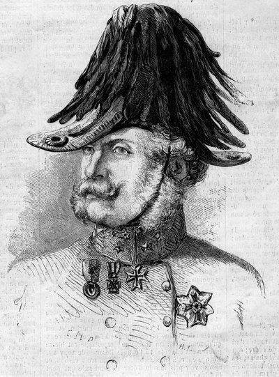 ロンバルディア州のオーストリア軍を指揮した中将フェレンツ・ギュライ伯爵（1797-1868）の肖像。4月30日付「Le Monde Illustré」107号に掲載された図版 作： French School