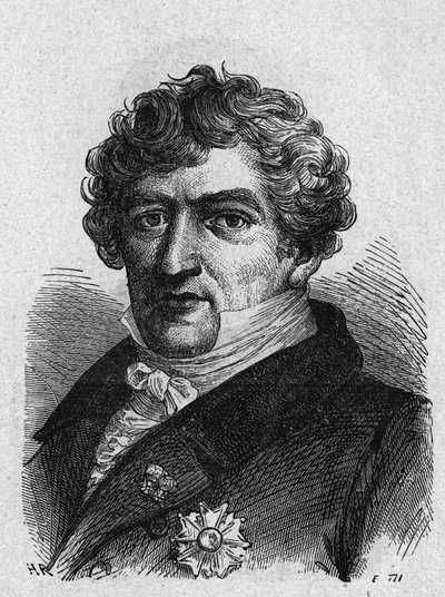 フランスの動物学者・古生物学者キュヴィエ（1769-1832）の肖像画（1896年の "Album de la Science; illustrious scientists; Great discoveries "掲載 作： French School