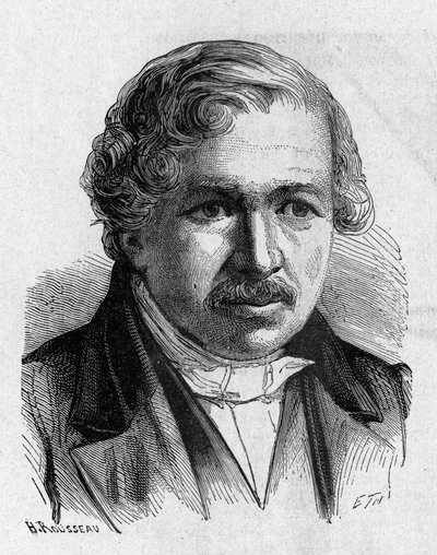 ダゲールの肖像-1896年「科学のアルバム、輝かしい科学者たち、偉大な発見」の中で。 作： French School