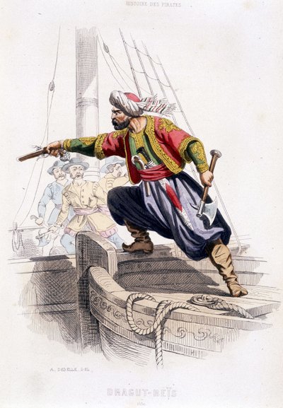 16世紀のトルコの海賊、ドラグト・レイズの肖像 - P. クリスチャン著「Histoire des pirages et corsaires de l