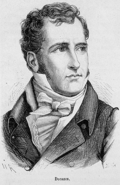 フランスの政治家、エリー・デュカス・アンド・グリュックスベルグ（1780～1860年）の肖像 - アンリ・マルタン著「フランス史」より 作： French School