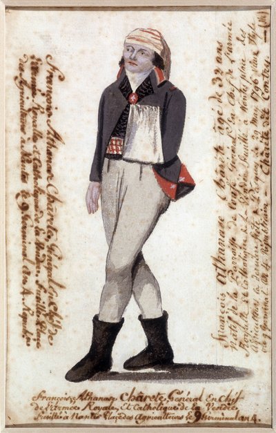 シャレット・ド・ラ・コントリのフランソワ・アタナセ(Francois-Athanase)の肖像(1763-1796) 腕にはスカーフを巻いている、ヴァンデの王党派のリーダー - Musee Dobree, Nantes 作： French School