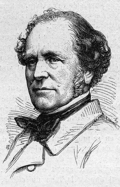 フランソワ・オーギュスト・ミニェ(1796-1884)の肖像。1874年3月14日付「Le Monde Illustré」883号に掲載された版画。 作： French School