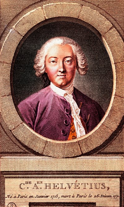フランスの哲学者クロード・アドリアン・ヘルヴェティウス（1715-1771）の肖像、エングレーヴィング。1772. 作： French School
