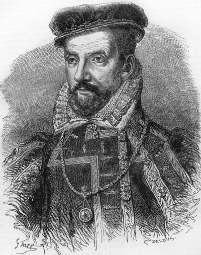 コリニー提督として知られるガスパール・ド・コリニー（1519-1572）の肖像。Histoire Populaire de la France", sd. 1885年頃に掲載。エングレーヴィング。 作： French School