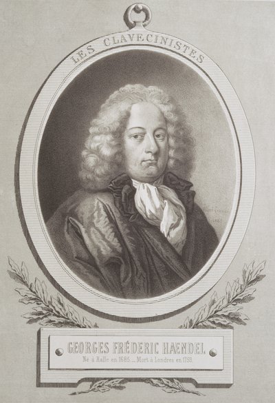ジョージフレデリックヘンデルの肖像画（1685-1759）楽譜の前編 作： French School