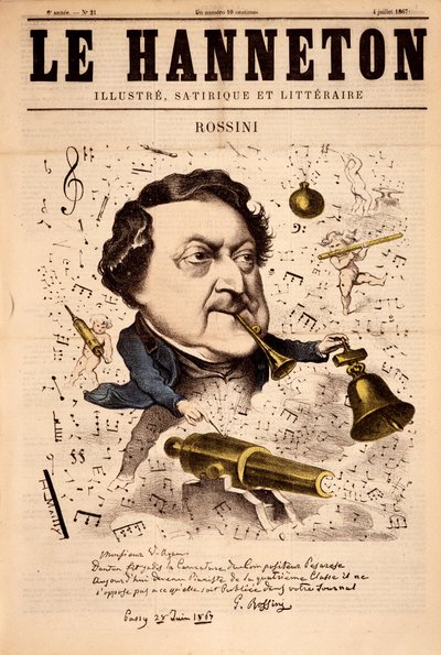 ジョアッキーノ・ロッシーニ（1792-1868）の肖像 - 1867年4月7日付「Le Hanneton」にて 作： French School