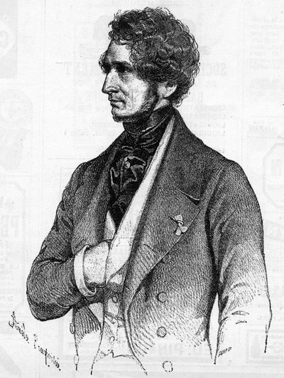1847年頃のヘクトル・ベルリオーズ（1803-1869）の肖像（アメデ・シャルパンティエのリトグラフより）。 作： French School