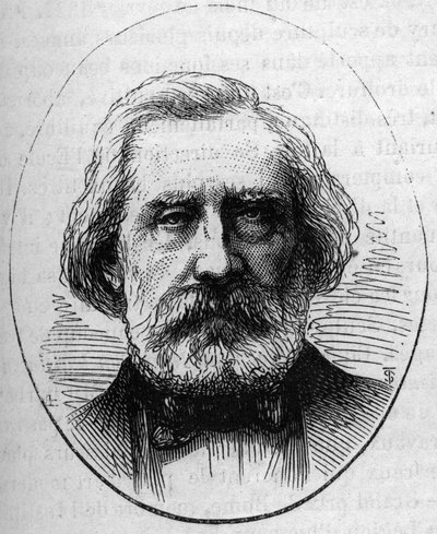 フランスの建築家、アンリ・ラブロウステ（1801-1875）の肖像。1874年5月2日付「Le Monde Illustré」890号に掲載されたエングレーヴィング。 作： French School