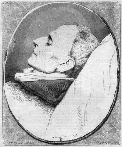 アンリ・ラコルデール（1802-1861）の肖像。フランスの司祭、ドミニコ会士、死の床にある。1861年12月7日付「Le Monde Illustré」243号に掲載された版画。 作： French School