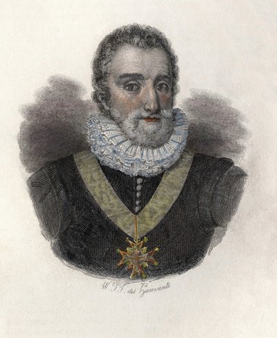 フランス王（1589-1610）とナバラ王（1572-1610）のヘンリー4世（1553-1610）の肖像。"Portraits of Useful Men "では 作： French School