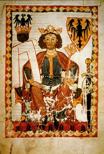 ドイツ王、シチリア王、神聖ローマ帝国皇帝、ヘンリー6世（1165-97）の肖像。写本 "マネッセ "のミニチュア 作： French School