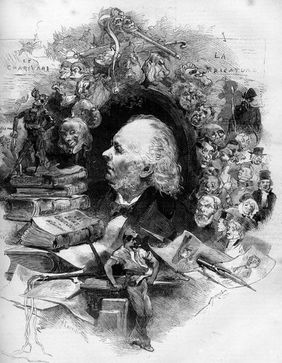 オノレ・ドーミエ（1808-1879）の肖像。フランスの漫画家、画家、風刺画家。2月22日付「Le Monde Illustré」n°1143に掲載されたエングレーヴィング 作： French School