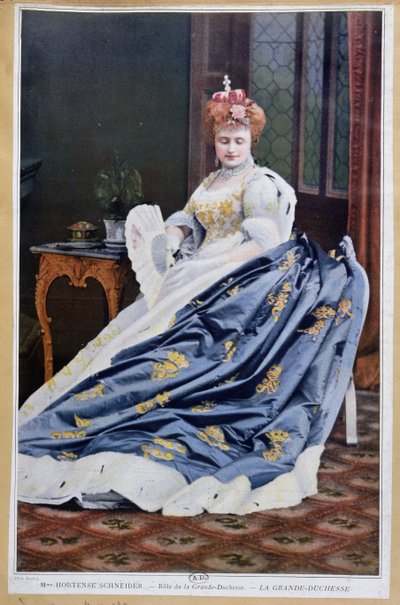 ジャック・オッフェンバッハ（1819-90）c.1867によるラ・グランデ公爵夫人ゲロルシュタインの大公の役割におけるホルテンス・シュナイダー（1833-1920）の肖像 作： French School