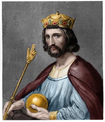 フランス公爵であり、その後フランス王となったユーグ1世カペ（v.941 - 996）の肖像 - ラヴァレの『フランス史』に掲載、エングレーヴィング、sd. 作： French School