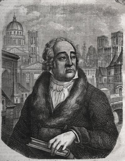 Jacques-Antoine Dulaure (Jacques Antoine) (1755-1835) フランスの考古学者・歴史家の肖像 - Jacques Antoine Dulaure著「パリの物理的・市民的・道徳的歴史：最初の歴史的時代から今日まで」に掲載されたエングレーヴィング。1853 作： French School
