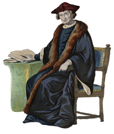 ジャック・オーギュスト（Jacques-Auguste）の肖像（Thou（Thuanus）（1553-1617）、フランスの歴史家、書籍収集家、パリ高等法院の院長）。エドモンド・メネシェの「Le Plutarque Francais」からの挿絵 作： French School