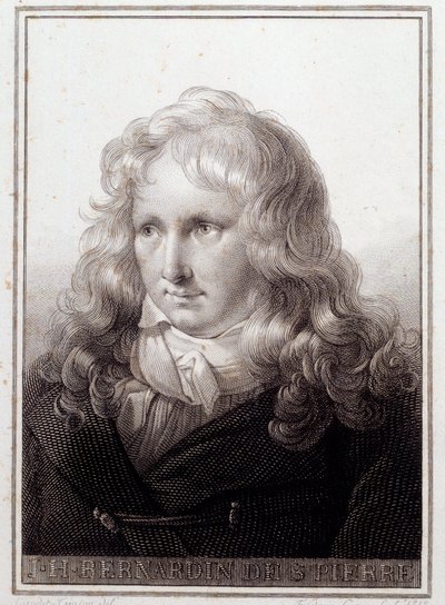 フランスの作家、ジャック・アンリ・ベルナルダン・ド・サンピエール（サン・ピエール）（1737-1814）の肖像。18世紀の匿名のエングレーヴィング。パリ、ソルボンヌ大学図書館 作： French School