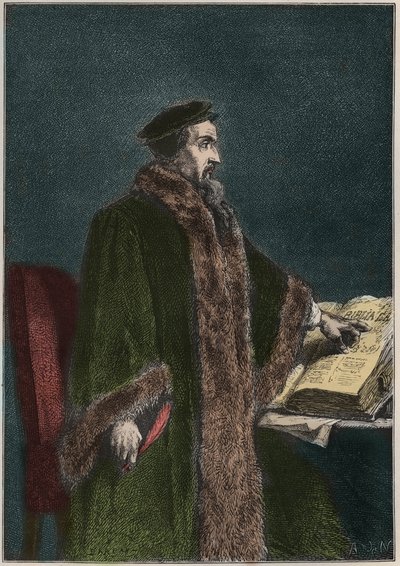 Jean Calvin (Jean Cauvin) (1509-1564)の肖像 - John Calvin - Francois Guizotによる「L