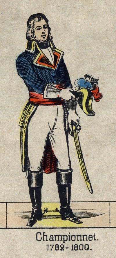 フランスの将軍、ジャン・エティエンヌ・シャンポネ（1762-1800）の肖像。19世紀末のエピナルのイメージ。 作： French School