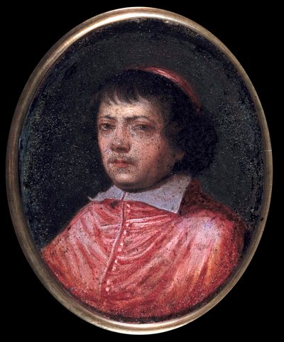 ジャン・フランソワ・ポール・ド・ゴンディ（Jean-Francois-Paul de Gondy）（1614-1679）の肖像 1651年にパリのアルシュヴェクの共同司祭であるレッツ枢機卿 17世紀のミニチュア絵画。シャンティ、コンデ美術館 作： French School