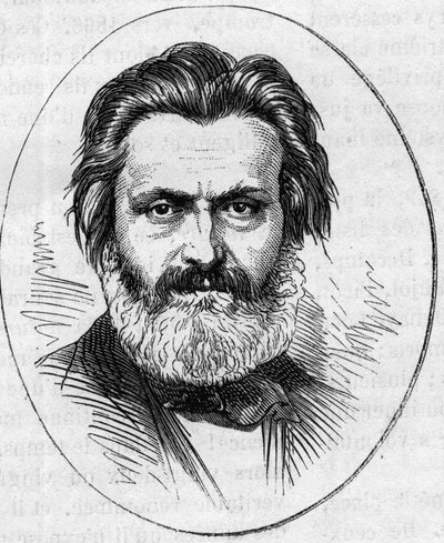 フランスの彫刻家、ジャン・フランソワ・ソイトゥ（1816-1891）の肖像。1874年5月2日付「Le Monde Illustré」890号に掲載されたエングレーヴィング。 作： French School