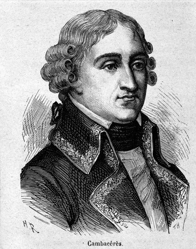 フランスの法学者・政治家であるパルマ公爵ジャン・ジャック・レジス・ド・カンバセレス（1753-1824）の肖像 - 彫刻 - アンリ・マルタン著『フランス史』所収 作： French School