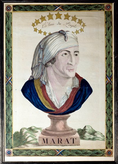 フランスの医師、ジャーナリスト、政治家（1743-1793）であり、人民の友であったジャン・ポール・マラットの肖像。18世紀の強い水とノミによるエッチング。パリ、カルナヴァレ美術館 作： French School