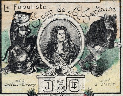 ジャン・ド・ラ・フォンテーヌ（1621-95）の肖像。19世紀末のエピナルの映像。 作： French School