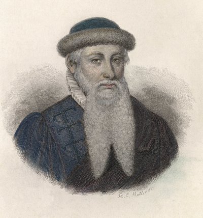 ドイツの印刷業者Johannes Gensfleisch dit Gutenberg（1394/99-1468）の肖像。"Portraits of Useful Men "にて 作： French School
