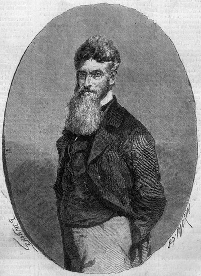 ジョン・ブラウン（1800-1859）の肖像。1859年12月17日付「Le Monde Illustré」140号に掲載された版画。 作： French School