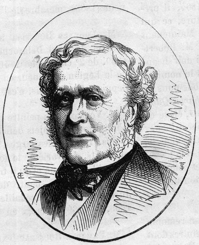 フランスの建築家、ジョセフ・ルイ・デュック（1802-1879）の肖像。1874年5月2日付「Le Monde Illustré」890号に掲載されたエングレーヴィング。 作： French School