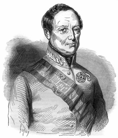 ジョセフ・ヴェンツェル・ラデツキー・フォン・ラデツ（またはジョセフ・ラデツキー伯爵（1766-1858））の肖像 モーリス・ラシャトレの「Histoire des papes-king-queens-et-empereurs a travers les centuries」に掲載されている版画。 作： French School