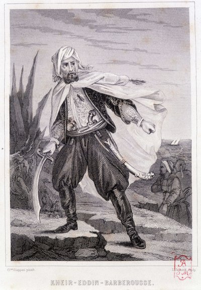 16世紀のトルコの海賊、ケイル・エッディン・バルバロッサの肖像 - P.クリスチャン著「Histoire des pirates et corsaires de l