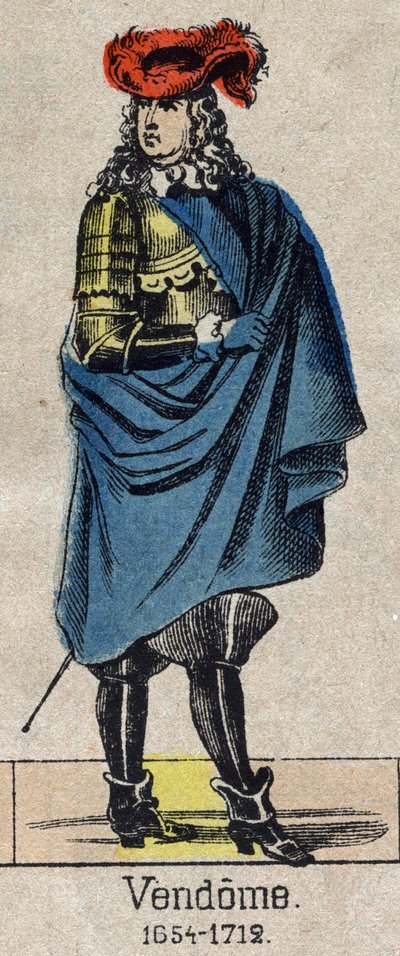 グラン・ヴァンドームとして知られるルイ＝ジョセフ（ルイ・ジョゼフ）・ド・ブルボン（1645-1712）、ペンティーヴル公爵、メルクール公爵、その後ヴァンドーム公爵、フランスのペアとなった人物の肖像。19世紀末のエピナルの画像。 作： French School