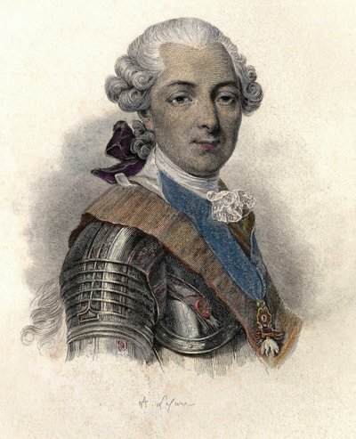 大提督、フランス人技師、ペンシーヴル公ルイ・ジャン・マリー・ド・ブルボン（1725-1793）の肖像。"Portraits des Hommes Useful "所収。 作： French School