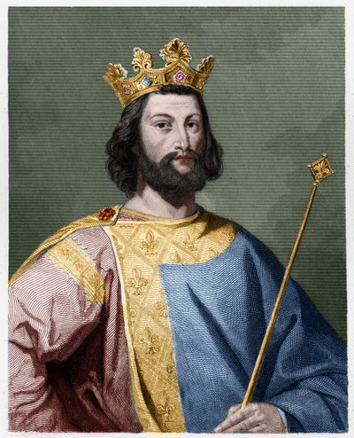 フランス王ルイ7世（1120年～1180年）の肖像 - ラヴァレの「フランス史」に掲載されている、エングレーヴィング、sd. 作： French School