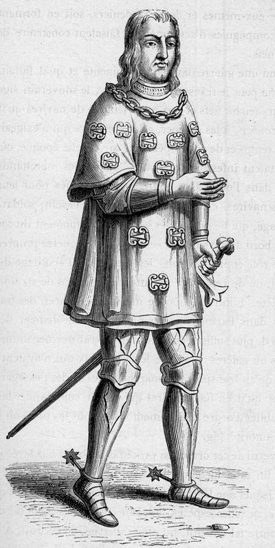 1487年にフランスの提督となったグラヴィル公ルイ・ド・マレ（1441年頃～1519年頃）の戦争とトーナメントの衣装を着た肖像。エングレーヴィング 「海洋と植民地：商業」より 作： French School