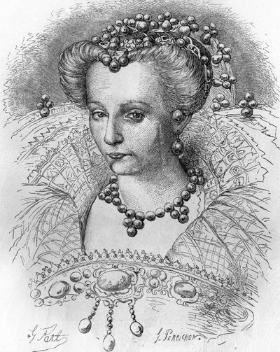 アンリ3世の妻、ルイーズ・ド・ロレーヌ（1553-1601）の肖像。1885年頃の「Histoire Populaire de la France」に掲載されています。エングレービングです。 作： French School