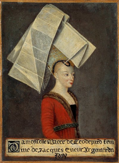 フランス人貿易商ジャック・クール（1395-1456）の妻マセ・ドゥ・レオデパール（レオデパール）の肖像 フランス派の絵画。15世紀。Bourges, Musee du Berry - フランス人貿易商ジャック・クール（1395-145）の妻マセ・レオデパール（レオデパール）の肖像 作： French School