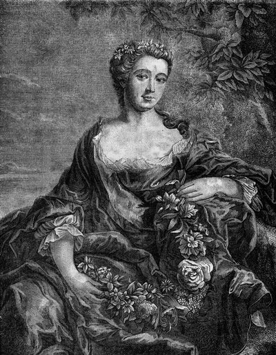 ルイ15世の寵愛を受けたシャトールー夫人、マリー=アンヌ・ド・マイリー・ネスル（1717-1744）の肖像。古代から現代までの世界のすべての民族における売春と放蕩の歴史」に掲載されている版画、Dr. Th.-F.Debrayによる「古代から現代までの世界のすべての民族における売春と放蕩の歴史」の版画。1879. 作： French School