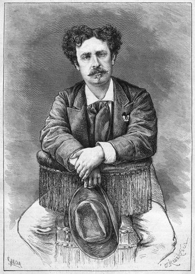スペインの画家、マリアーノ・フォルチュニィ（1838-1874）の肖像。1874年12月5日付「Le Monde Illustré」921号に掲載されたエングレーヴィング。 作： French School