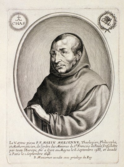 バルタザールモンコルネット（c.1600-68）によって彫刻されたマリンメルセンヌ（1588-1648）の肖像 作： French School
